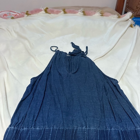 Bella Dahl Bleach Dip Navy and White Linen Wide-Leg Jumpsuit M - Picture 4 of 7